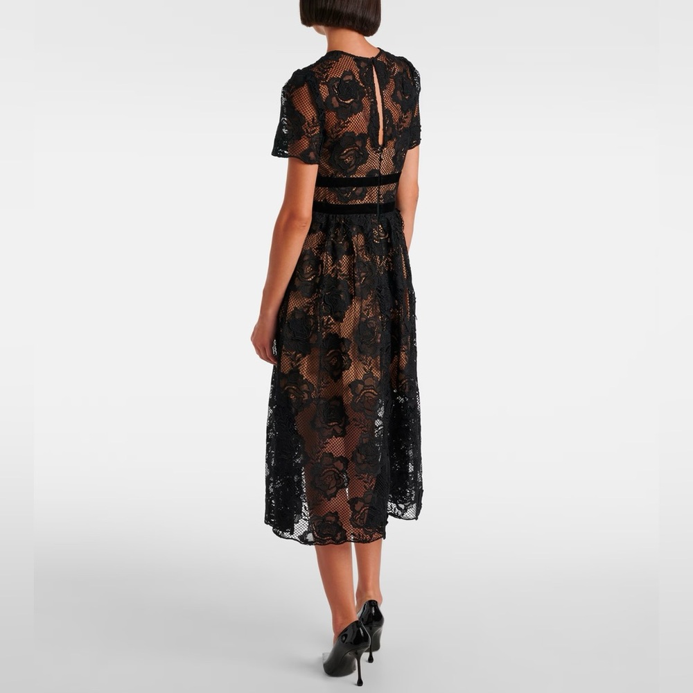 Self-Portrait Black and Cream A-Line Midi Dress - Picture 2 of 6
